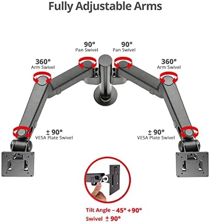 SIIG Dual Monitor Desk Mount, Replaceable Articulating Arm, 14" to 30", Fully Adjustable, Fits Flat/Curved Monitor, Load Bearing 17.6 lbs max Each, VESA 75x75 100x100, C-Clamp & Grommet(CE-MT3E11-S1)