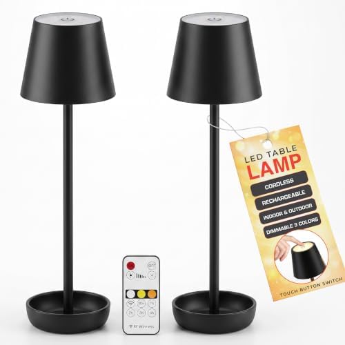 Cordless Table Lamp 2-Pack, Rechargeable Touch Lamp with Remote