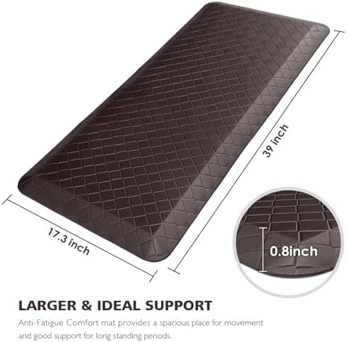 HappyTrends Kitchen Floor Mat - 4/5 Inch Thick Anti-Fatigue Kitchen Rug,Waterproof Non-Slip Kitchen Mats and Rugs Heavy Duty Ergonomic Comfort Rug for Kitchen,Office,Sink(17.3" x 39", Chocolate)
