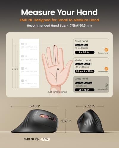 ProtoArc EM11 NL Wireless Ergonomic Vertical Mouse, Rechargeable, Wine Red