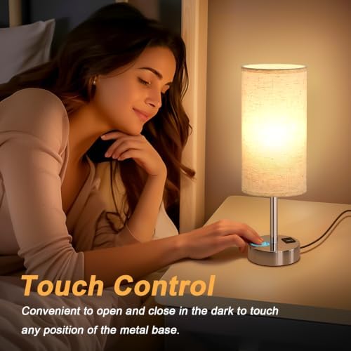 Dicoool Bedside Table Lamp for Bedroom - Touch Desk Lamp with USB A+C Port