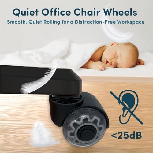 HOPES Office Chair Wheels Replacement Set of 5 – Heavy Duty Rubber Casters, Smooth & Quiet Rolling for Hardwood Floors and Carpet, Universal Stem, No Floor Mat Needed (Double Grey, 2inch-660lbs)