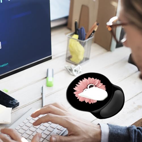 Ergonomic Mouse Pad with Wrist Support, Pain Relief Comfort Wrist Rest Pad with Non-Slip PU Base for Gaming, Home, Office & Travel (Dog Paw Print Pink Flowers)