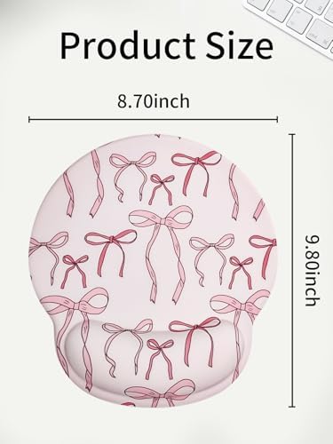 Seorsok Pink Ribbon Bow Mouse Pad with Gel Wrist Support Mouse Pad,Ergonomic Aesthetic,Comfort Mousepad for Office Work Computer,Pain Relief Mousepad with Non-Slip Silicone Base,Beautiful Bowknot