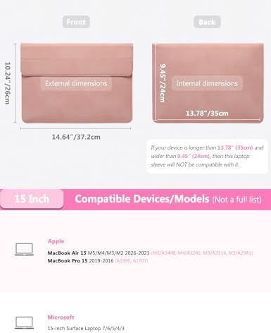 HYZUO 15 Inch Laptop Case Bag Sleeve with Stand for MacBook, Pink
