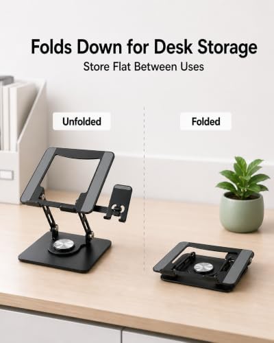 2-in-1 Laptop Stand with Phone Holder, 360° Swivel Laptop Riser for Desk