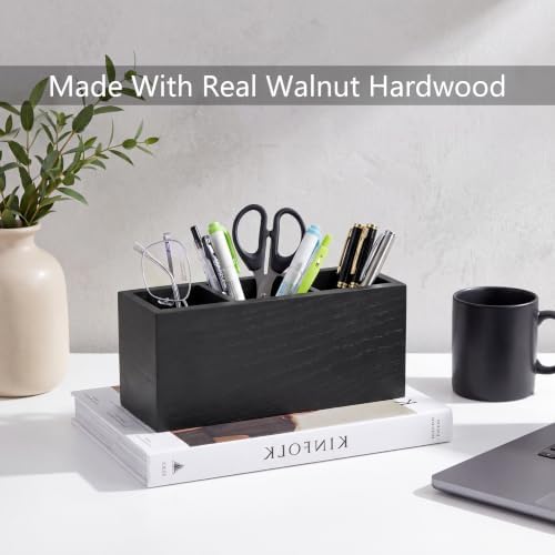 Wood Pen Holder for Desk with 3 Slots (Ash Black)