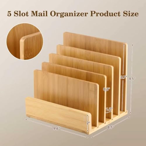 Bamboo Mail Organizer, File Holder for Office, Countertop