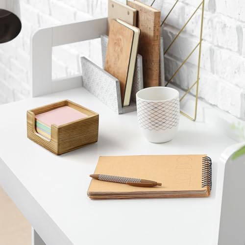 Burnt Wood Sticky Note Holder, 3 x 3 Inch Post It Note Dispenser for Office Desk Accessories, Self Stick Note Pad Holder, Memo Pad Holder Dispenser Organizer for School Office Desk Supplies