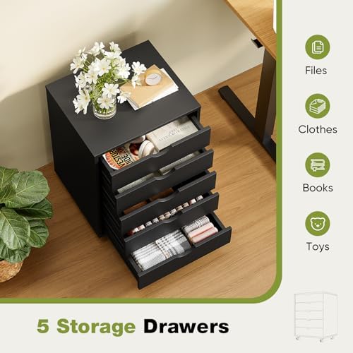 Sweetcrispy 5 Drawer Wooden Dresser, Storage Cabinets, Room Organization