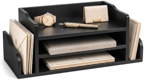 Wood Desk Organizer: File Organizer for Classroom & Office Storage, Black