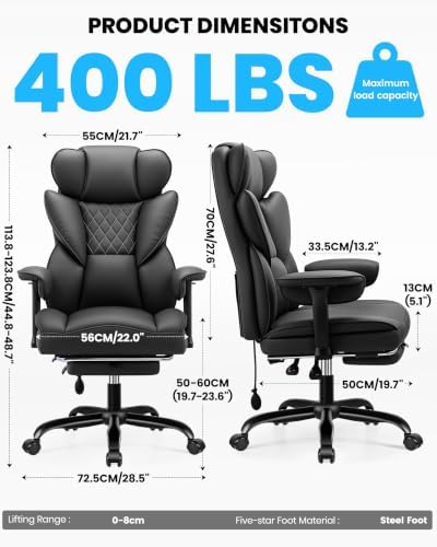 Office Chair, Big and Tall Executive Chair with Adjustable Lumbar Support
