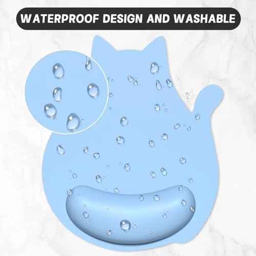 Ergonomic Mouse Pad with Wrist Rest, Cute Cat Memory Foam Padded Pain Relief Non-Slip Wrist Support Mouse Mat for Gaming Work Computer Laptop, Funny Office Supplies Desk Accessory, Sky Blue