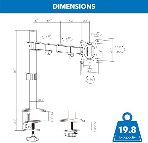 Mount-It! Single Monitor Arm Desk Mount, 17-32 Inch Screens, VESA 100x100mm
