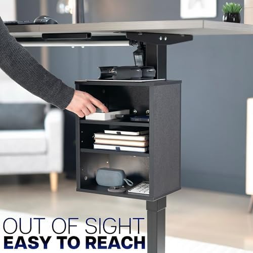 VIVO Black Clamp-on Desk Leg Shelving Unit, Storage Shelves, DESK-SHELF3CL