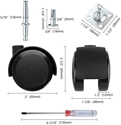 Apllamo 2 Inch Swivel Casters 5/16" Stem & Top Plate, 1000 LBS Heavy Duty