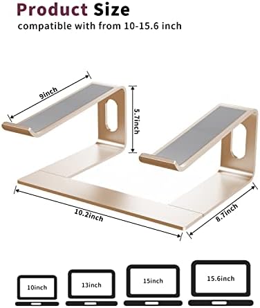 ALASHI Ergonomic Laptop Stand, Aluminum Desk Riser, 10-15.6", Gold