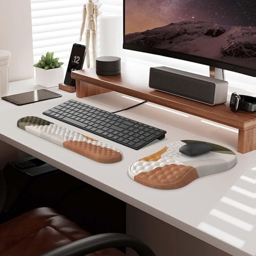 HAOCOO Memory Foam Wrist Rest Set with Mouse Pad, Keyboard Support,Beige