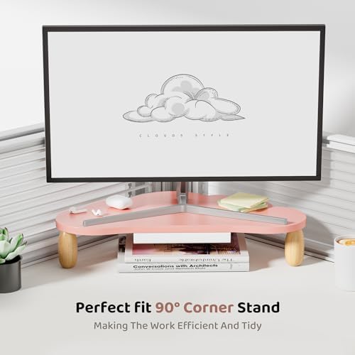 AFOOYO Monitor Stand Riser,Cloud-Shaped Sturdy Wood 16.5In Computer Monitor Riser Wirh Drawer, Multi-Purpose Desktop Organizer Riser for Computer,Laptop,Printer,TV,Pink