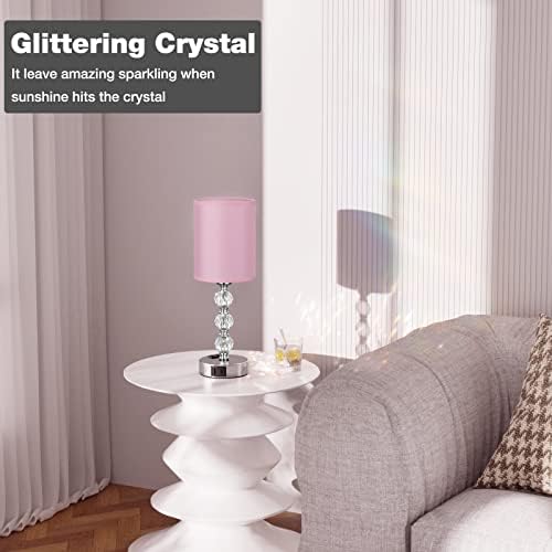 Pink Touch Bedside Lamps for Bedrooms - Crystal Table Lamp with USB C+A Charging Port and AC Outlet Nightstand, 3 Way Dimmable Silver Small End Side Table Lamp for Living/Guest/Dinning Room/Kitchen