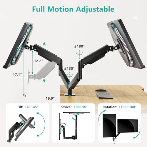 WALI Adjustable Dual Monitor Arm for 13-27 inch Screens, 19.8 lbs per Arm