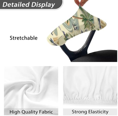 Stretchable Office Chair-Arm Cover, Sailboat Coconut Tree Print Chair Arm Covers, 2 Piece Soft Computer Chair Slipcover for Desk Chairs Arm Skin Friendly