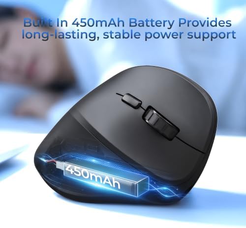 MOKURU Wireless Ergonomic Mouse, Supporting Bluetooth/2.4G Connection, Featuring 4 Buttons, Adjustable DPI Settings of 1000/1600/2400, Compatible with Windows/macOS, Laptops, Desktop Computers (Black)