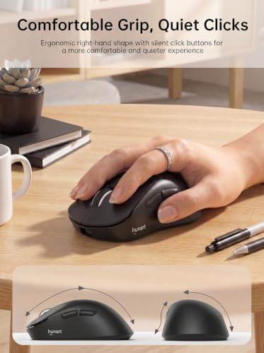 hunart H6 49g Wireless Mouse, Bluetooth & 2.4GHz, USB-C Charging, Black