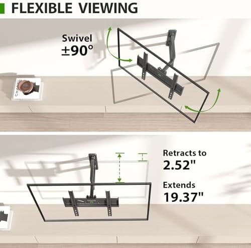 USX MOUNT Swivel TV Wall Mount for 26-60 Inch TVs up to 80 lbs, Single Articulating Arm, Full Motion TV Wall Mount Bracket with Swivel and Tilt, Max VESA 400x400mm