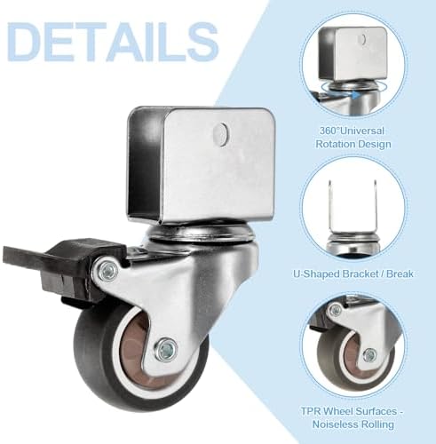 PATIKIL 1.5 Inch Caster Wheels, 4 Pcs Swivel Casters with Break 0.6" U Bracket Opening 55 Lb Capacity Per Caster for Furniture Office Chairs Carts and Cabinets, Brown