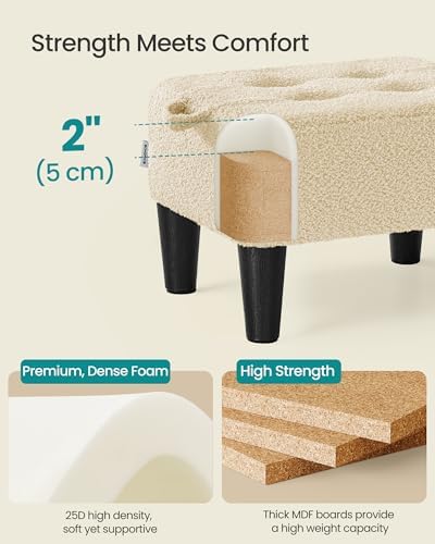SONGMICS Foot Stool, Small Teddy Fleece Ottoman with Thick Cushion