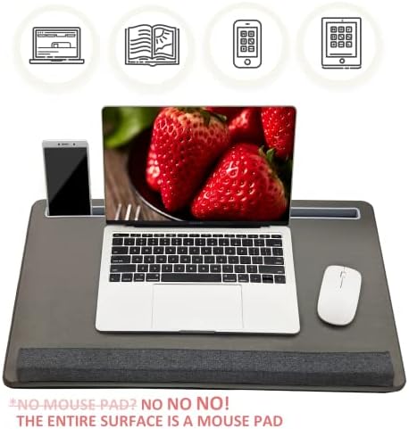 Extra Large Lap Laptop Desk - Full PU Material Mouse Pad Gaming Tray - Portable LapDesk with Phone Holder & Wrist Rest for Notebook, MacBook, Tablet, Bed, Sofa(Gray, Fit Up 17.3-in Laptops)