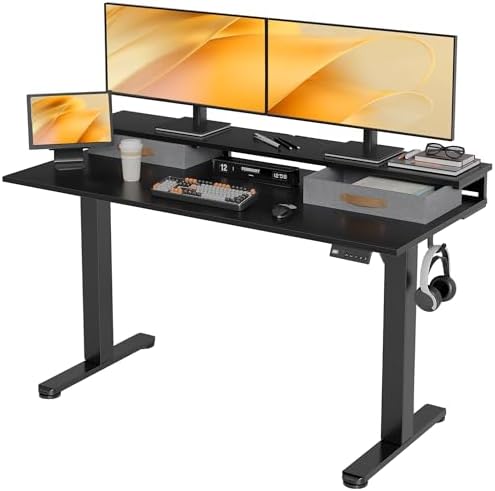 Claiks 55''*24'' Electric Standing Desk with Drawers, Black