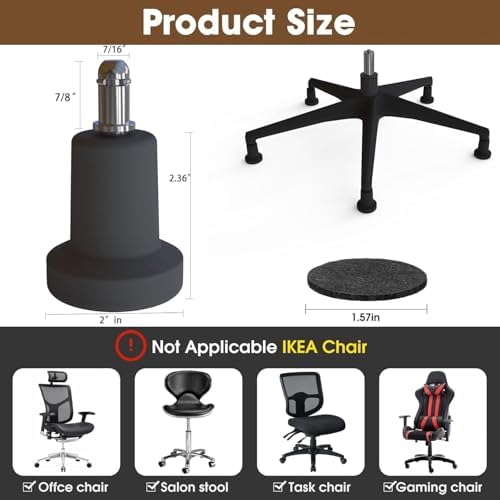 Office Chair Glides Bell Glides Replacement Fixed Castors 5PCS Black