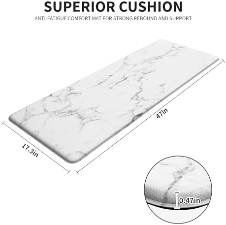Marble White Kitchen Mats for Floor, Cushioned Anti Fatigue Non-Slip