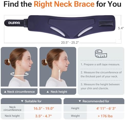 Ergonomic Neck Brace for Neck Pain and Support, Throat-Friendly V-Shape Cervical Collar with Dual Memory Foam for Comfort and Cervical Spine Pressure Relief, Vertebrae Stability (16.5" - 19.0")