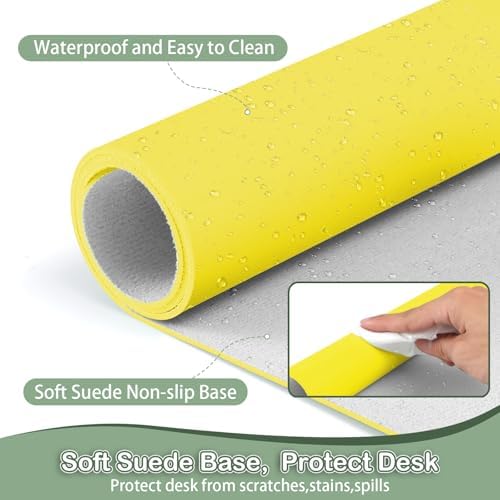 Boutilon Leather Desk Pad Protector,Non-Slip Mouse Pad,Laptop Desk Pad,Office Mouse Mat,Waterproof Leather Desk Blotter,Desk Writing Pad for Office and Home (S-Lemon,24"x 14")