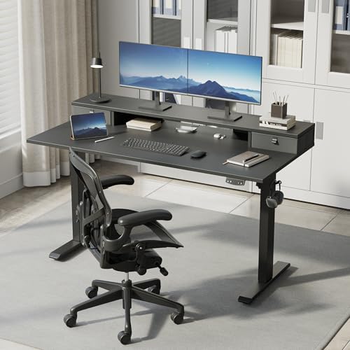 Klicelor 48 x23 Inch Electric Standing Desk with Drawers, Adjustable Height Small Sit Stand Desk for Home Office, Compact Computer Workstation with Storage– Black