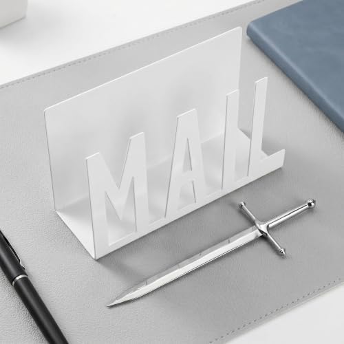 Cutout Mail Lettering Design Mail Holder Organizer Countertop with Sword Letter Opener Set Office Mail Basket Mail Holder and Cute Mail Envelope Opener Sword（White）
