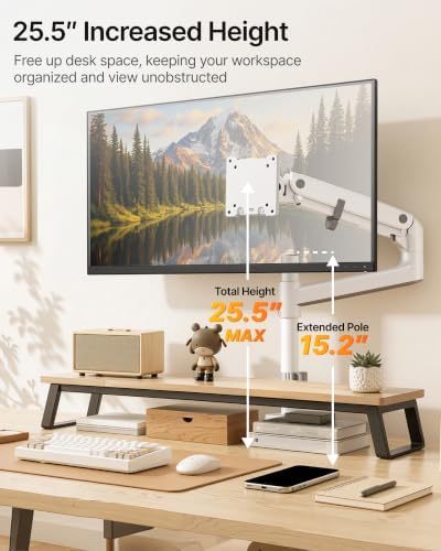 monTEK Ultrawide Monitor Arm Max 57",Height Adjustable 25.5",with USB，White