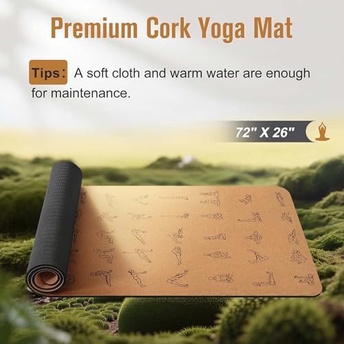 Umineux Cork Yoga Mat 1/4 & 2/5 Inch Thick 72 x 26 in