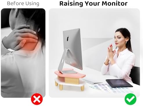 AFOOYO Monitor Stand Riser,2 Tier Corner Wood Sturdy 16.5In Computer Stand, Multi-Purpose Desktop Storage Stand for Laptop,PC,iMac,Printer,Computer,Pink