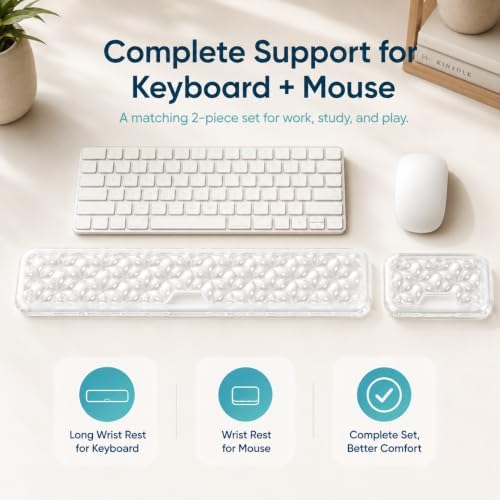 eulps Ergonomic Gel Keyboard Wrist Rest Set, Soft Gel Palm Rest for Keyboard and Mouse, Clear Wrist Support Pad for Typing and Gaming Pain Relief, Non-Slip Base for Computer Laptop (Rectangular)