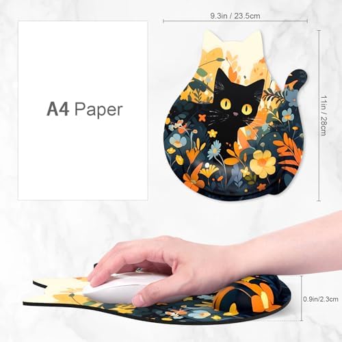 Ergonomic Mouse Pad with Wrist Rest, Cute Cat Memory Foam Padded Pain Relief Non-Slip Wrist Support Mouse Mat for Gaming Work Computer Laptop, Funny Office Supplies Desk Accessory, Cat Flower