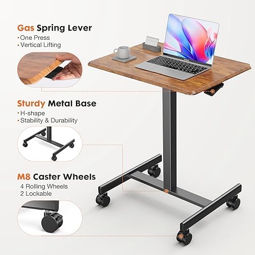 Sweetcrispy Mobile Rolling Desk, Small Standing Desk with Wheels