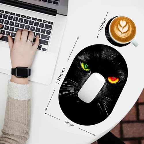 Small Mouse pad, Portable, Waterproof Non-Slip Rubber Bottom, Suitable for Wireless Mouse, Laptop Keyboard Tray for Both Men and Women, Office Travel 7.1x10.6in，Black Cat