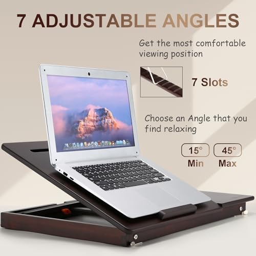 Nnewvante Laptop Desk, Height & Angle Adjustable Lap Desk, Black Walnut