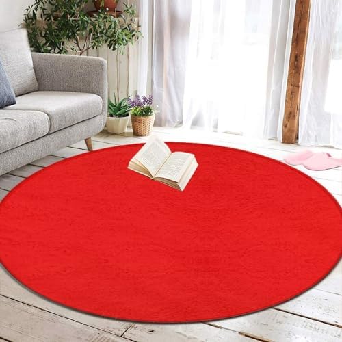 Machine Washable Modern Round Area Rug, Room Sofa Yoga Soft Round Carpet, Home Decor Non Slip Kitchen Office Circle Rug Red, 60inch