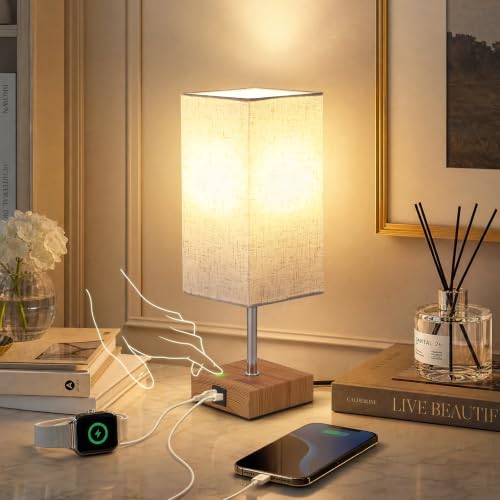 Siljoy Bedside Table Lamp with USB A+C Touch Control Dimmable Bulb Included