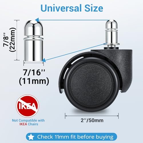 2" Office Chair Casters Wheels, 5 pcs Chair Wheel Replacement, 11mm Stem